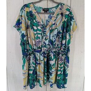 Liz Claiborne Plus Size 2X Womens Multicolor Floral Print Short Sleeve Blouse‎